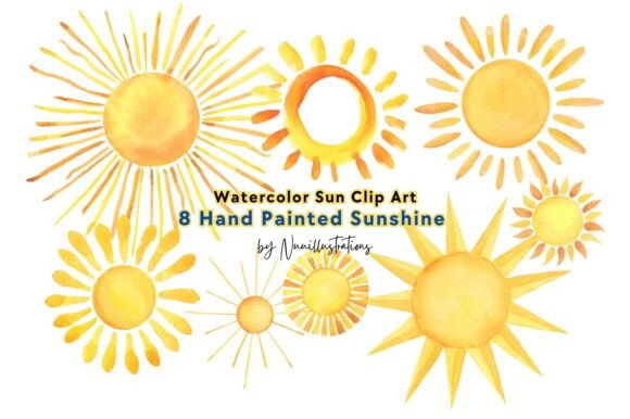Download Sun Watercolor Clip Art Hand Painted - Sun Collection