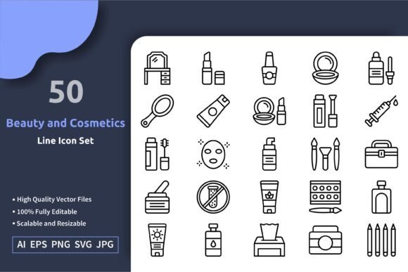 Download 50 Vector Beauty and Cosmetics Line Icon - Vector Collection