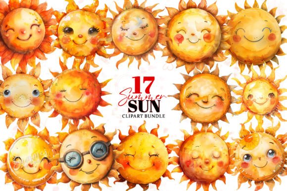 Download Cute Summer Sun Watercolor Clipart - Sun Collection